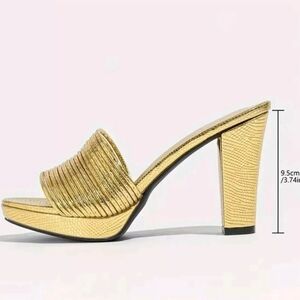 Women's gold chic metallic blocked heel open toe all season elegant heels sz: 7